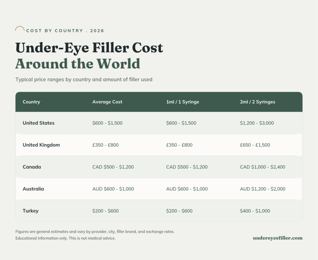 Under Eye Filler Cost By Countries.