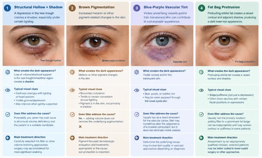 Professional medical comparison of four under-eye dark circle causes