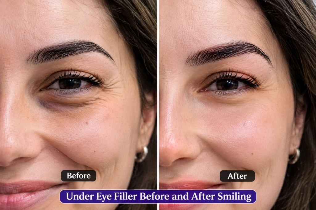 Under Eye Filler Before and After Smiling