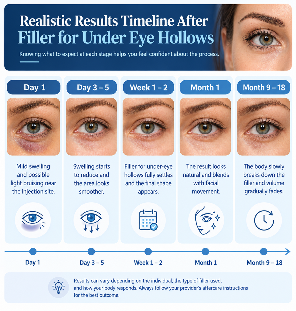 Realistic Results Timeline After Filler for Under Eye Hollows