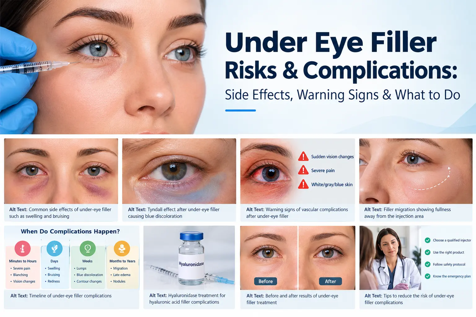 Under eye filler risks & complications, including side effects and warning signs